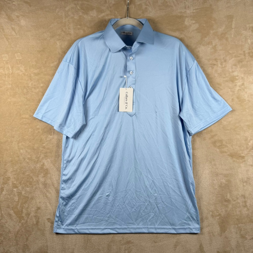 Collars & Co Mens Dress Collar Polo Shirt Light Blue Large Performance #1078 NWT